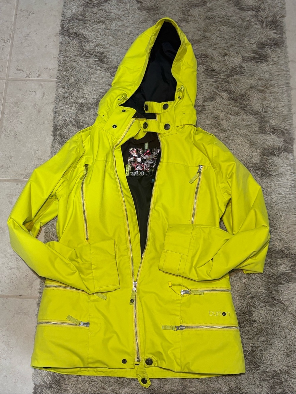 Burton Cool Flavors Dryride Women’s Snowboard Ski Jacket Neon Yellow Sz M Hooded